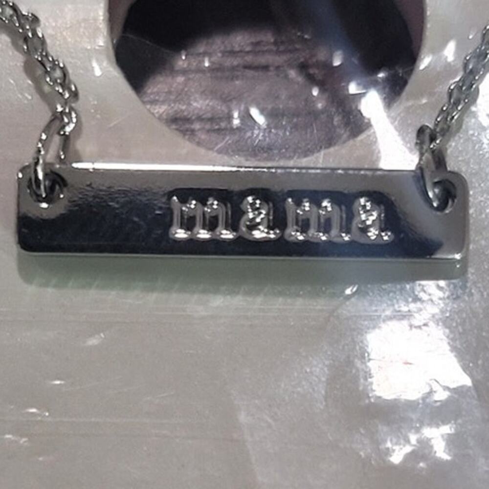 Tiny Tags Silver Plated Mama Bar Chain Necklace - Silver